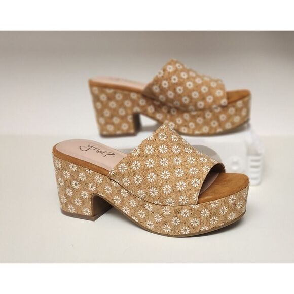 Y-Not? Suki Daisy Cork Platform Block Heel Slide Textile Upper Sandals Size 6M - Picture 9 of 15